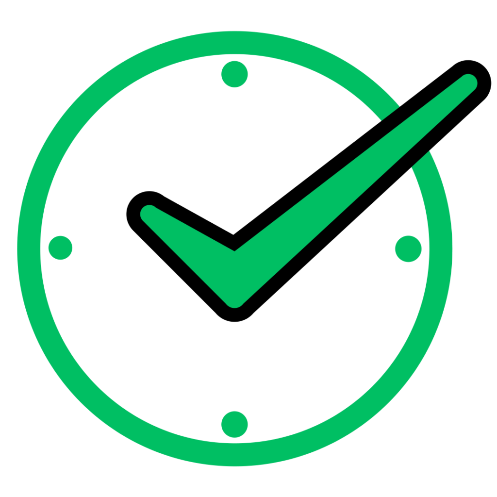 Ícone de hora com marca de verificação representando economia de tempo