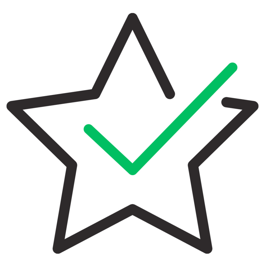 Ícone de estrela com marca de verificação representando valor justo