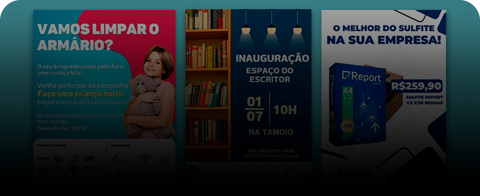 Imagem de três panfletos digitais
